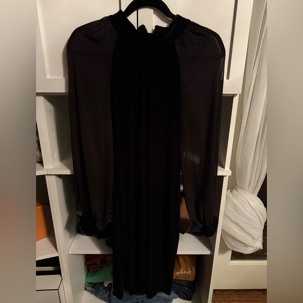 Calvin Klein Black velvet and sheer Long Sleeve Dress